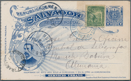 El Salvador - Ganzsachen: 1897, Stationery Double-card 1 C Uprated 2 C Sent From "SAN SALVADOR 17 OC - Salvador