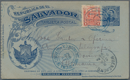 El Salvador - Ganzsachen: 1897, Stationery Double-card 2 C Uprated 1 C Sent From "SAN SALVADOR 17 AB - El Salvador