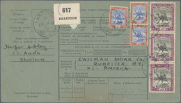 Sudan: 1911/1921, 3 X 15 M Blue/chestnut And 3 X 10 Pia Black/mauve, Mixed Franking On Parcel Card F - Soudan (1954-...)