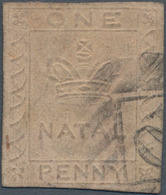 Natal: 1857-61 1d. Pale Rose, Used With Numeral In Oval Of Bars, Sharp And Clear Embossing, Complete - Natal (1857-1909)