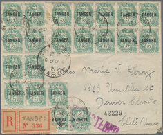 Tanger - Französische Post: 1918 Registered Letter With Scarce Multiple Franking Of 21x 5c (block Of - Sonstige & Ohne Zuordnung