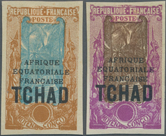 Tschad: 1924/1928, AEF Overprints, Design "Coconut Palms", Two Imperforate Proofs In Colours "bistre - Tchad (1960-...)