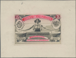 Uruguay: 1910, Unadopted "New Year" Design, Lithographed Essay 5c. Black/rose On Photographic Paper, - Uruguay