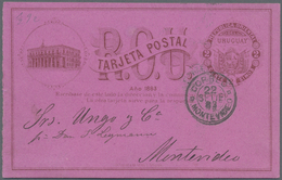 Uruguay - Ganzsachen: 1883, Stationery Question Card 2 C Carmine On Salmon With Comercial Usage In " - Uruguay