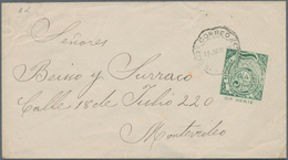 Uruguay - Ganzsachen: 1887, Stationery Envelope 5 C Green, IMPRINT SHIFTET DOWNSIDE Used From "SAN J - Uruguay