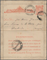 Uruguay - Ganzsachen: 1897, Stationery Reply Letter Card 3 C (few Stains) Commercially Used From "UN - Uruguay