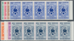 Venezuela: 1953, Coat Of Arms 'AMAZONAS‘ Normal Stamps Complete Set Of Seven In Horizontal Strips/5 - Venezuela