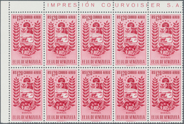 Venezuela: 1953, Coat Of Arms 'BARINAS‘ Airmail Stamps Complete Set Of Nine In Blocks Of Ten From Di - Venezuela