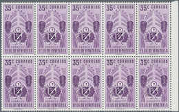 Venezuela: 1953, Coat Of Arms 'YARACUY‘ Normal Stamps Complete Set Of Seven In Blocks Of Ten From Ri - Venezuela