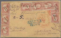 Vereinigte Staaten Von Amerika: 1857, Stationery Envelope 3 C Red (used As Envelope) Uprated 8x Wash - Oblitérés