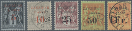 Zanzibar: 1894, 1/2 A Black To 10 A Orange Overprint Stamps Cancelled With Double Circle Postmarks, - Zanzibar (...-1963)