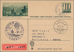 Ballonpost: 1950, ÖSTERREICH: Schweiz Bildpostkarte 10 C. Als Zuleitung Für Die Ballonpost Von Graz - Montgolfières