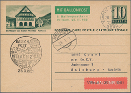 Ballonpost: 1951, ÖSTERREICH: Schweiz Bildpostkarte 10 C. Als Zuleitung Für Die Ballonpost Von Villa - Mongolfiere