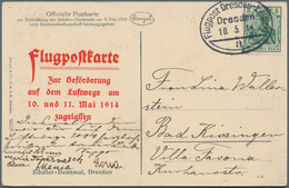 Flugpost Deutschland: 1914, DRESDEN / Flugpost Dresden-Leipzig 10.5.14 "a": Ovalstempel Auf Dresden/ - Airmail & Zeppelin