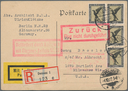 Flugpost Deutschland: 1927, ERSTE LUFTPOST DESSAU-NEW YORK, 4 X 3 M Flugpost 'Adler', Mehrfachfranka - Poste Aérienne & Zeppelin