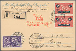 Zeppelinpost Europa: 1933, SCHWEIZ / ROMFAHRT: R-Luxuskarte Mit Flugmarken Via Friedrichshafen Nach - Andere-Europa