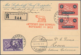 Zeppelinpost Europa: 1933, SCHWEIZ / ROMFAHRT: R-Luxuskarte Mit Flugmarken Via Friedrichshafen Nach - Europe (Other)