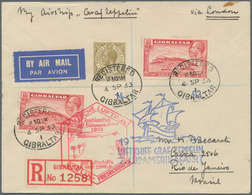 Zeppelinpost Europa: 1933. Registered Cover From British Gibraltar To Rio De Janeiro On The Graf Zep - Andere-Europa