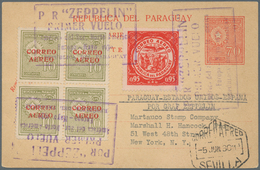 Zeppelinpost Übersee: 1930. Rare Card From Paraguay, With Provisional Zeppelin Cancels For The Südam - Zeppelin