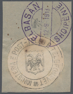 Albanien: 1913, 1 Pia Black Handstamp 'Ministeria E Post Teleg E Telefonevet', Round Cut-out, Tied B - Albanien