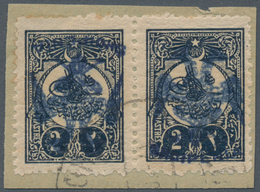 Albanien: 1913, 8 K Pair With Blue Overprint Cancelled On Piece, Signed Holcombe, (ca. 2.000.-) - Albanien