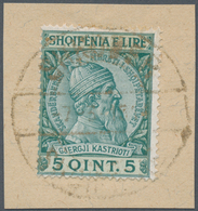 Albanien: 1913, 2 Q Red-brown/yellow And 10 Q To 1 Fr Dark-brown/brown On 5 Q Green Postal Stationer - Albanien