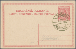 Albanien: 1913, 5 Q Green On Souvenir Postcard + 10 Q Red Postal Stationery Card Each With Gold Canc - Albanien