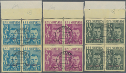 Albanien: 1962, Vostok 1 "Gagarin" With Purple Airmail Overprint, Complete Set In Top Marginal Block - Albanien