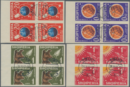 Albanien: 1962, Space Research Imperforate, Complete Set In Marginal Blocks Of Four, Neatly Canceled - Albanie