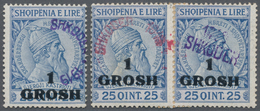 Albanien - Lokalausgaben: SHKODER: 1919, 1gr. On 25q. Blue, Single Stamp With VERTICAL Surcharge Plu - Albanie