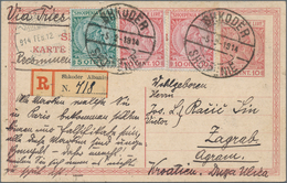 Albanien - Ganzsachen: 1914, Stationery Card Skanderberg 10q. Red Uprated By 5q. Green And Two Copie - Albanien