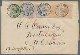 Belgien: 1874, 1 C Green, 2 X 2 C Ultramarine And 2 X 5 C Yellow-brown, Mixed Franking On Wrapper Fr - Autres & Non Classés