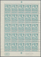 Belgien: 1911, Caritas Issue (type Montald) 5c. Greenish-blue With Opt. ‚1911‘ Complete Sheetlet Wit - Autres & Non Classés