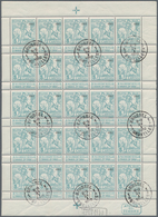 Belgien: 1911, Caritas Issue (type Montald) 5c. Greenish-blue With Opt. ‚1911‘ Complete Sheetlet Wit - Andere & Zonder Classificatie