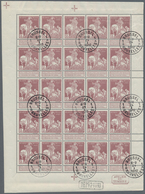 Belgien: 1910, Caritas Issue (type Lemaire) 2c. Brown-lilac Without Opt. Complete Sheetlet With 25 S - Autres & Non Classés