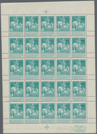 Belgien: 1911, Caritas Issue (type Lemaire) 5c. Greenish-blue With Opt. ‚1911‘ Complete Sheetlet Wit - Autres & Non Classés