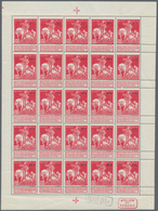 Belgien: 1911, Caritas Issue (type Lemaire) 10c. Carmine With Opt. ‚1911‘ Complete Sheetlet With 25 - Autres & Non Classés
