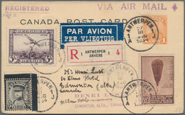 Belgien: 1934, Double Card 1 C. KGV, Uprated Reply Part Sent Registered And Airmail From ANTWERPEN B - Sonstige & Ohne Zuordnung