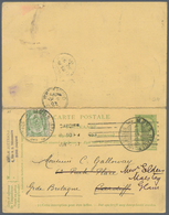 Belgien - Ganzsachen: 1907, 5c Green Double Postal Stationery Card (both Used) From Mons With Handwr - Other & Unclassified