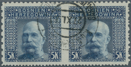 Bosnien Und Herzegowina: 1906, 5 Kr Dunkelblau, Gestempeltes Waagerechtes Paar, Mitte Ungezähnt, Am - Bosnie-Herzegovine