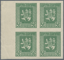 Bulgarien: 1917, 5 St Green 'lion', IMPERFORATED Block Of 4 From Left Margin. VF MNH Condition. Mi." - Sonstige & Ohne Zuordnung