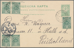 Bulgarien - Ganzsachen: 1893, 5 St. Light-green Postal Stationery Card With 5x 1 St. Green Additiona - Postkaarten