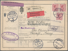 Dänemark: 1915, Three Stamps 50 Öre Brown On Parcel Card From Kobenhavn To Sweden, Card With Vertica - Neufs