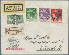 Dänemark: 1926, 10 To 25 Öre Flight Stamps Complete Mixed Franking With 10 Öre Green Pair On Registe - Neufs