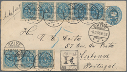 Dänemark - Ganzsachen: 1894 Destination PORTUGAL: Postal Stationery Envelope 4 øre Blue Used Registe - Postal Stationery