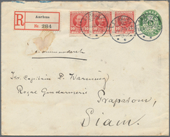 Dänemark - Ganzsachen: 1909 Destination SIAM: Postal Stationery Envelope 5 øre Green Used Registered - Entiers Postaux