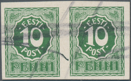 Estland: 1919. Definitive 10p. Horizontal Imperforated Pair. Used, Pen Cancellation (G28). - Estonie