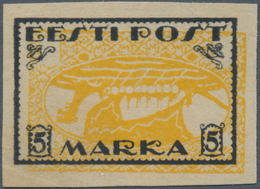 Estland: 1919. Viking Ship 5 M, Yellow Print Inverted. Unused. Signed. (Michel 1.500 Euro) - Estland