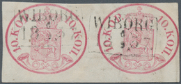 Finnland: 1856, Emblem 10 Cop. Carmine In Wide-margined Horizontal Pair, Each Clearly Cancelled "WIB - Gebruikt