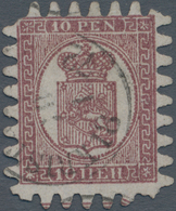 Finnland: 1866: COLOUR ERROR 10p. Carmine-brown On Pale Lilac Laid Paper, Rouletted Type III, Used A - Oblitérés